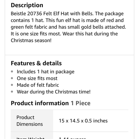 NWT Christmas Holiday Elf Hat (Adult) - Picture 2 of 4